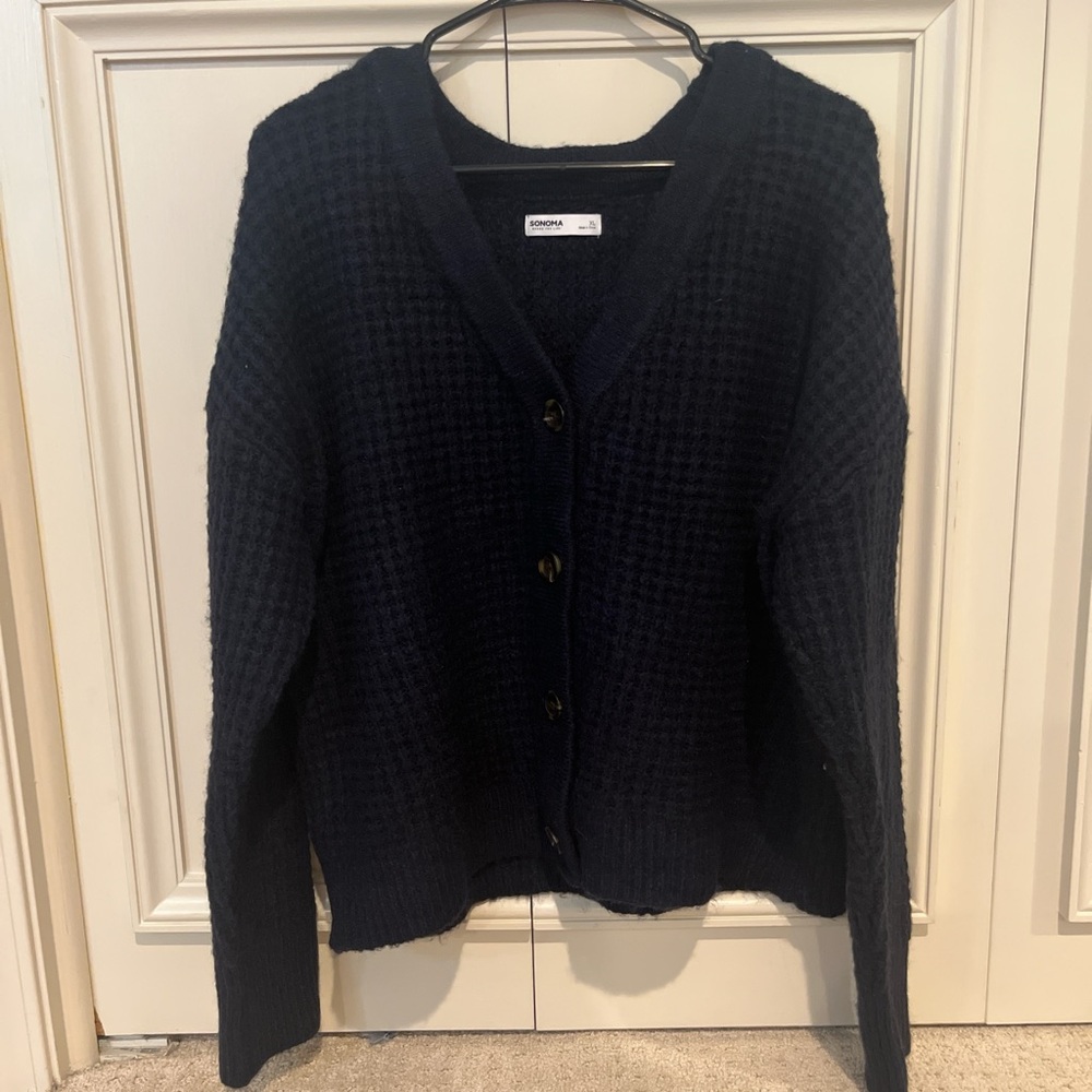 Sonoma Black Cardigan Sweater V-Neck Knit